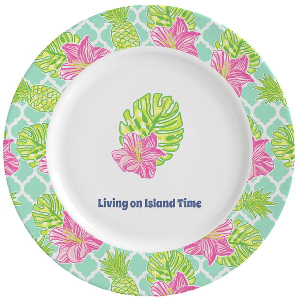 Custom Preppy Hibiscus Ceramic Dinner Plates (Set of 4) (Personalized)