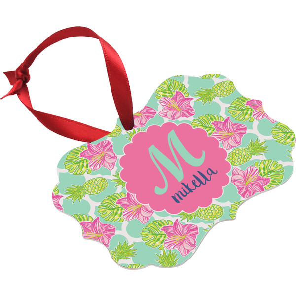 Preppy Hibiscus Christmas Ornament (Angle View)