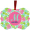Preppy Hibiscus Metal Frame Ornament - Double Sided w/ Name and Initial