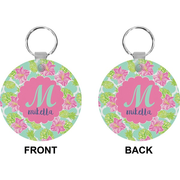 Preppy Hibiscus Circle Keychain (Front + Back)