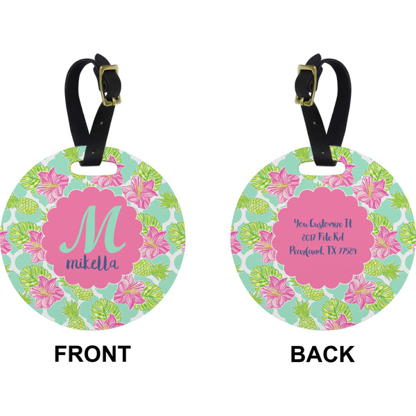 Preppy Hibiscus Circle Luggage Tag (Front + Back)