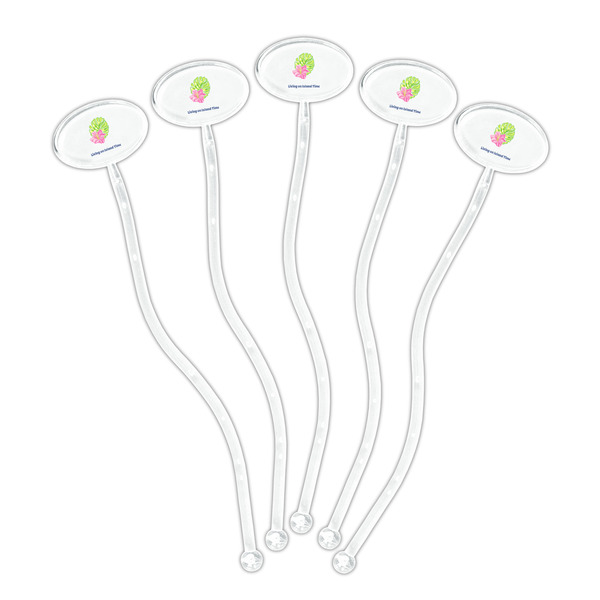 Preppy Hibiscus Clear Plastic 7" Stir Stick - Oval - Fan