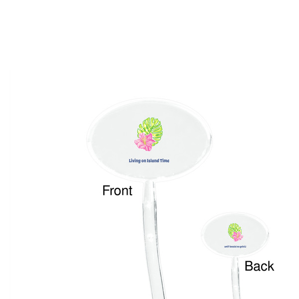 Preppy Hibiscus Clear Plastic 7" Stir Stick - Oval - Front & Back