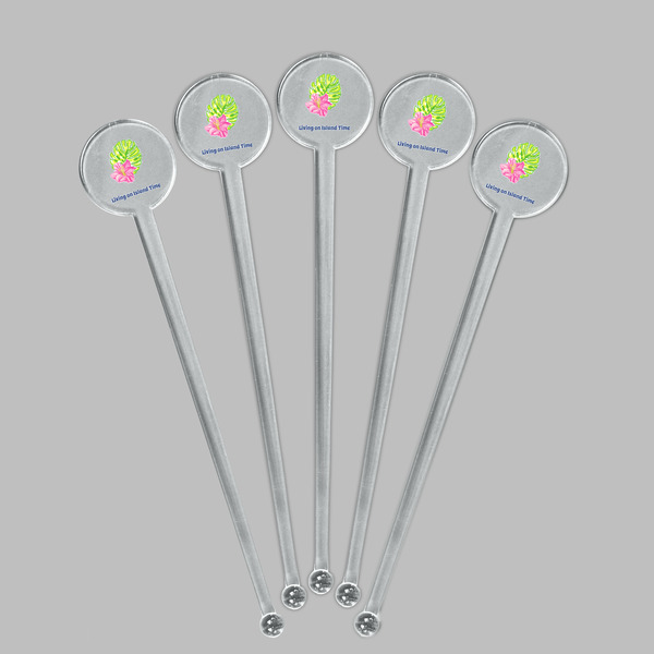 Preppy Hibiscus Clear Plastic 7" Stir Stick - Round - Fan View