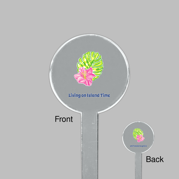 Preppy Hibiscus Clear Plastic 7" Stir Stick - Round - Front & Back