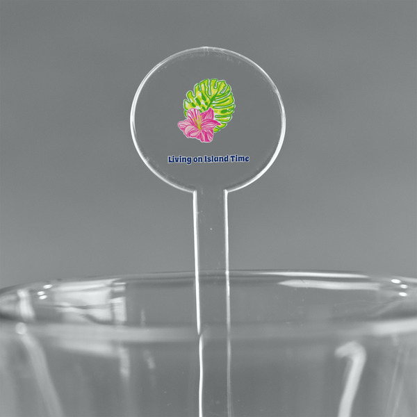 Custom Preppy Hibiscus 7" Round Plastic Stir Sticks - Clear (Personalized)