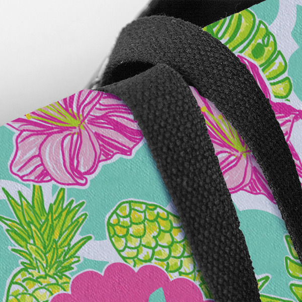 Preppy Hibiscus Closeup of Tote w/Black Handles