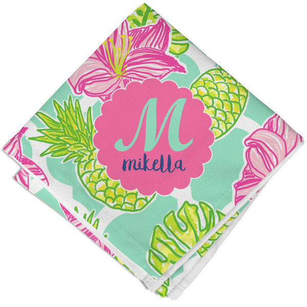 Custom Preppy Hibiscus Cloth Cocktail Napkin - Single w/ Name and Initial