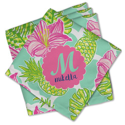 Preppy Hibiscus Cloth Cocktail Napkins - Set of 4 w/ Name and Initial