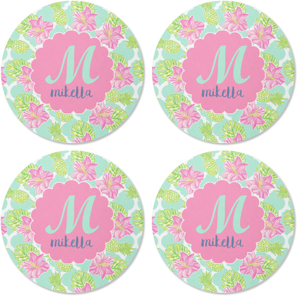 Preppy Hibiscus Coaster Round Rubber Back - Apvl