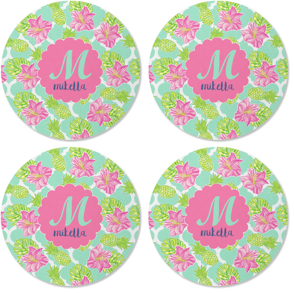 Preppy Hibiscus Coaster Round Rubber Back - Apvl
