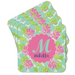 Preppy Hibiscus Cork Coaster - Set of 4 w/ Name and Initial