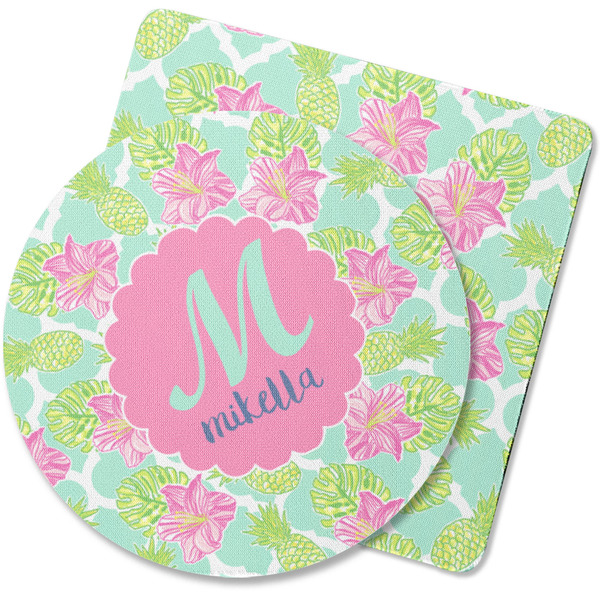 Custom Preppy Hibiscus Rubber Backed Coaster (Personalized)
