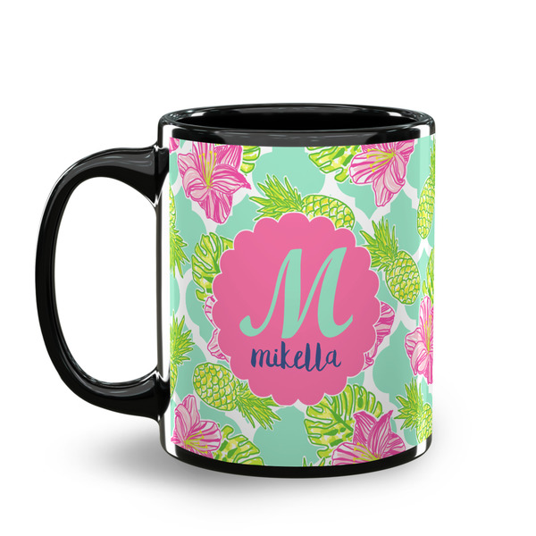 Preppy Hibiscus Coffee Mug - 11 oz - Black