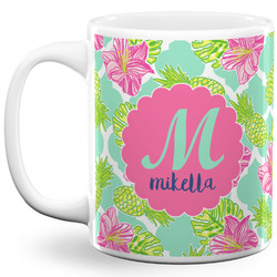 Preppy Hibiscus 11 Oz Coffee Mug - White (Personalized)