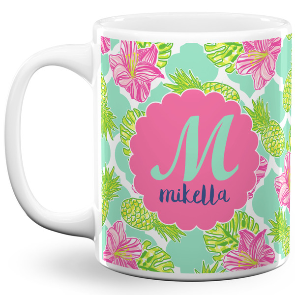 Custom Preppy Hibiscus 11 Oz Coffee Mug - White (Personalized)