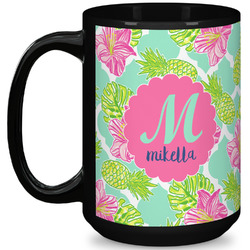 Preppy Hibiscus 15 Oz Coffee Mug - Black (Personalized)