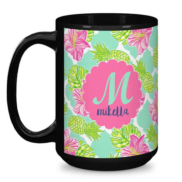 Preppy Hibiscus Coffee Mug - 15 oz - Black