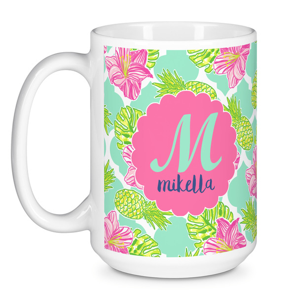 Preppy Hibiscus Coffee Mug - 15 oz - White
