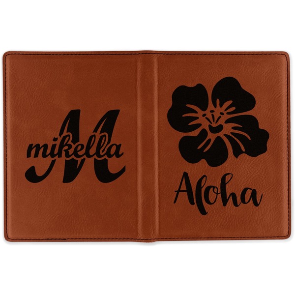 Preppy Hibiscus Cognac Leather Passport Holder Outside Double Sided - Apvl