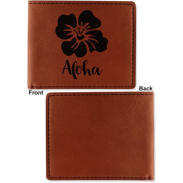 Preppy Hibiscus Cognac Leatherette Bifold Wallets - Front and Back Single Sided - Apvl