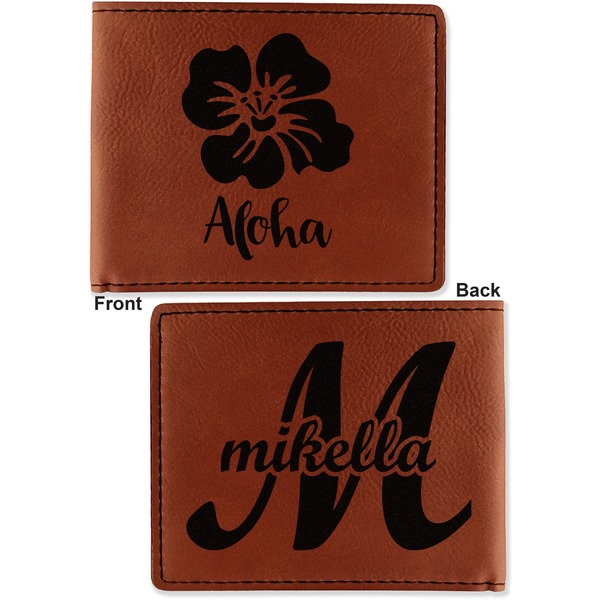 Preppy Hibiscus Cognac Leatherette Bifold Wallets - Front and Back