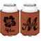 Preppy Hibiscus Cognac Leatherette Can Sleeve - Double Sided Front and Back