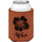 Preppy Hibiscus Cognac Leatherette Can Sleeve - Single Front