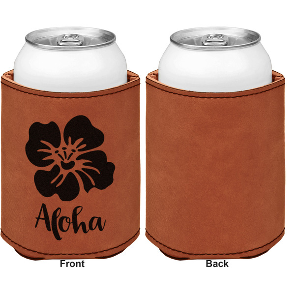 Preppy Hibiscus Cognac Leatherette Can Sleeve - Single Sided Front and Back