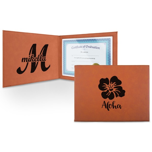 Custom Preppy Hibiscus Leatherette Certificate Holder - Front and Inside (Personalized)
