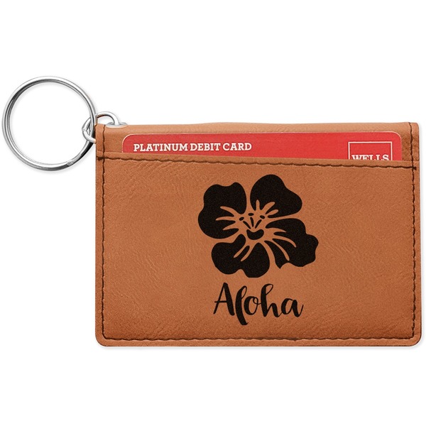 Custom Preppy Hibiscus Leatherette Keychain ID Holder - Double Sided (Personalized)