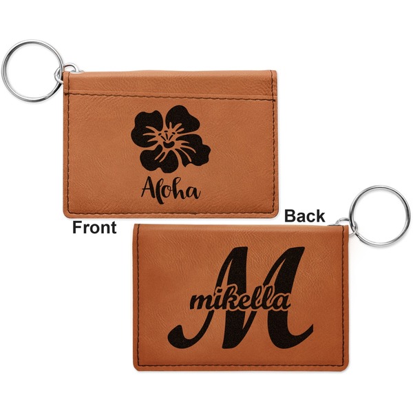 Preppy Hibiscus Cognac Leatherette Keychain ID Holders - Front and Back Apvl