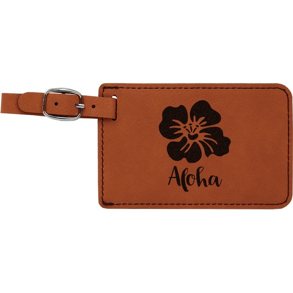Custom Preppy Hibiscus Leatherette Luggage Tag (Personalized)