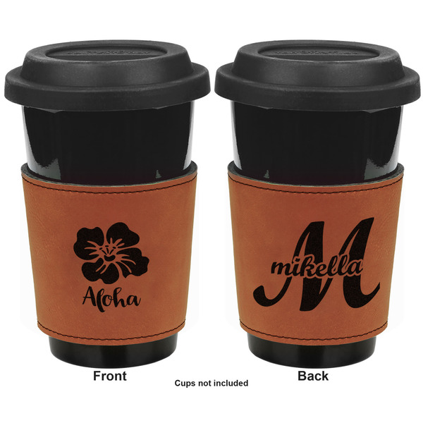 Preppy Hibiscus Cognac Leatherette Mug Sleeve - Double Sided Apvl