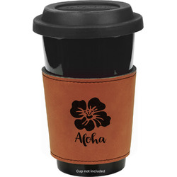Preppy Hibiscus Leatherette Cup Sleeve - Double Sided (Personalized)