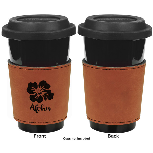 Preppy Hibiscus Cognac Leatherette Mug Sleeve - Single Sided Apvl