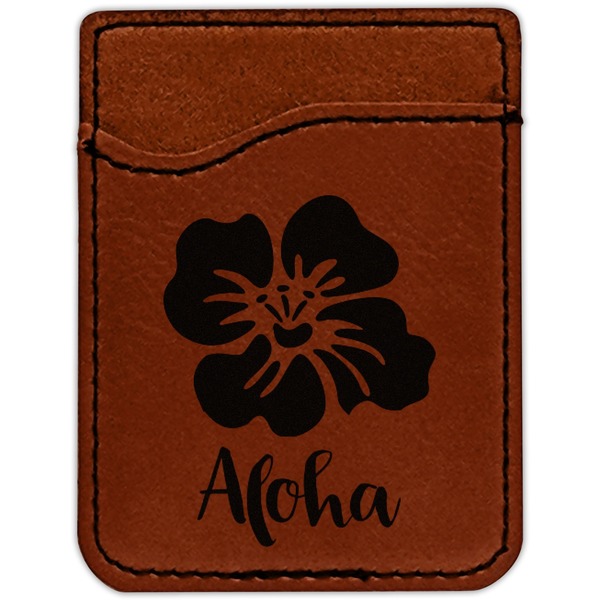 Preppy Hibiscus Cognac Leatherette Phone Wallet close up