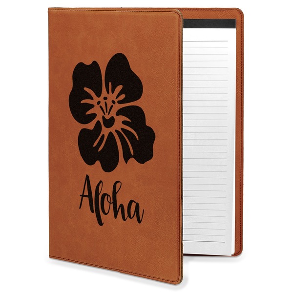 Custom Preppy Hibiscus Leatherette Portfolio with Notepad - Large - Single Sided (Personalized)