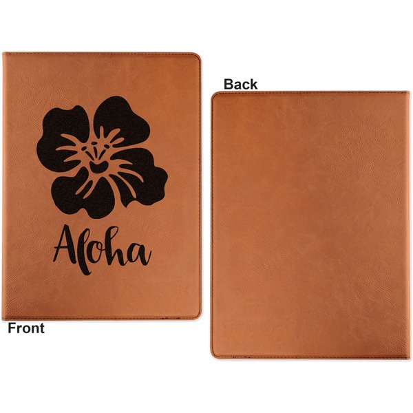 Preppy Hibiscus Cognac Leatherette Portfolios with Notepad - Large - Single Sided - Apvl