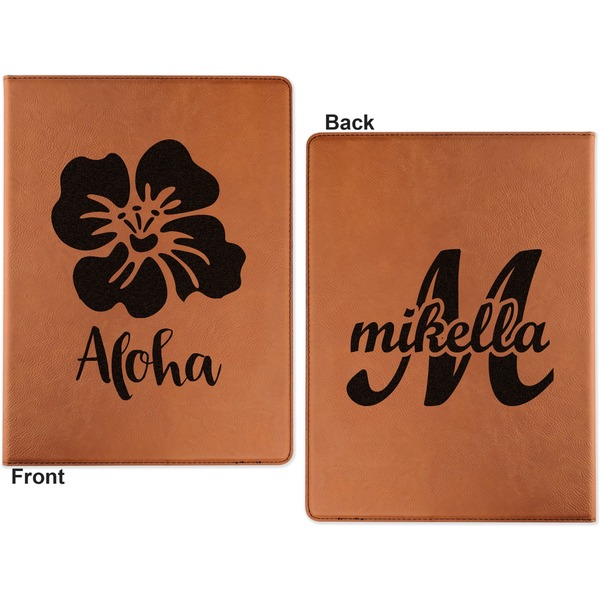 Preppy Hibiscus Cognac Leatherette Portfolios with Notepad - Small - Double Sided- Apvl