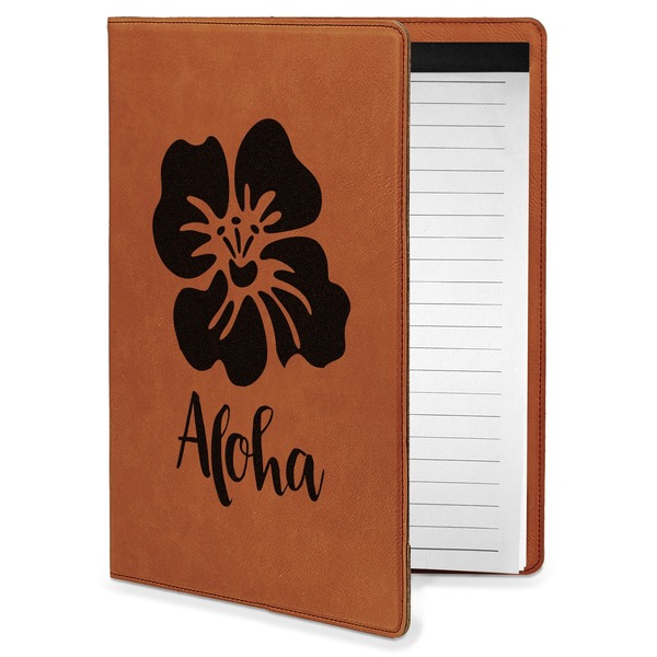 Custom Preppy Hibiscus Leatherette Portfolio with Notepad - Small - Double Sided (Personalized)