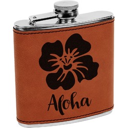 Preppy Hibiscus Leatherette Wrapped Stainless Steel Flask (Personalized)
