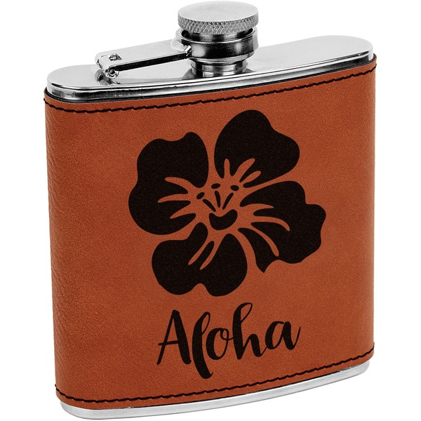 Custom Preppy Hibiscus Leatherette Wrapped Stainless Steel Flask (Personalized)