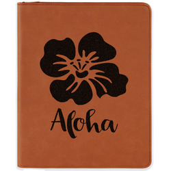 Preppy Hibiscus Leatherette Zipper Portfolio with Notepad - Single Sided (Personalized)