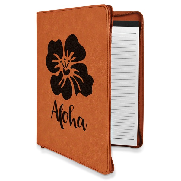 Custom Preppy Hibiscus Leatherette Zipper Portfolio with Notepad - Double Sided (Personalized)