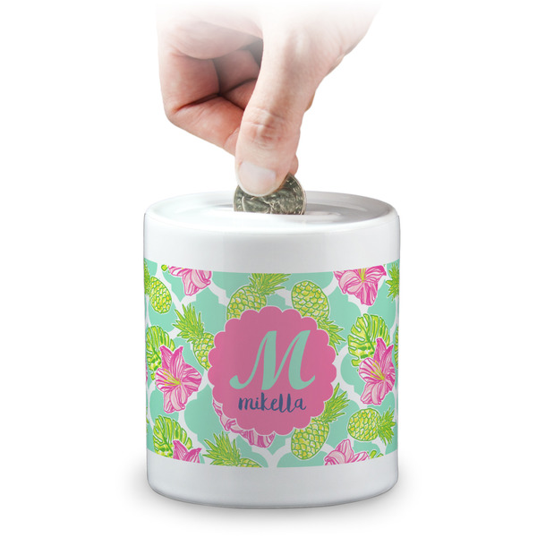 Custom Preppy Hibiscus Coin Bank (Personalized)