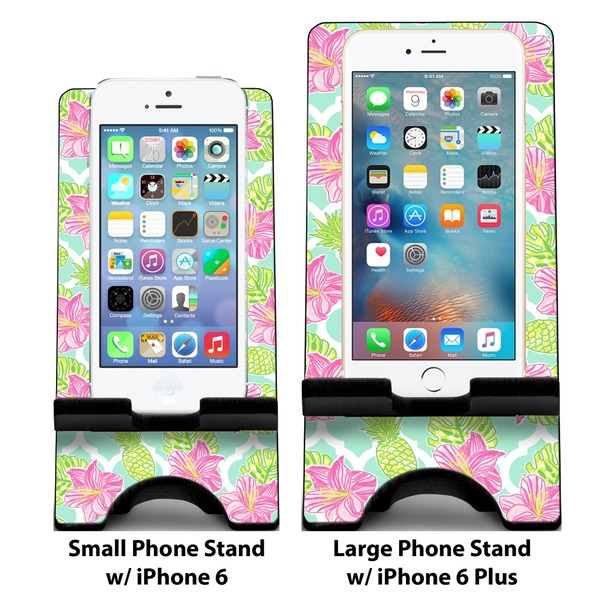 Preppy Hibiscus Compare Phone Stand Sizes - with iPhones