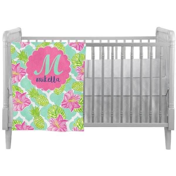 Custom Preppy Hibiscus Crib Comforter / Quilt (Personalized)