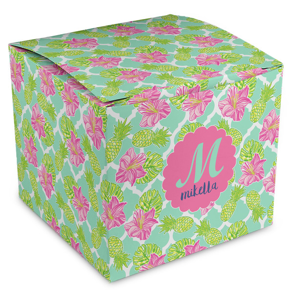 Custom Preppy Hibiscus Cube Favor Gift Boxes (Personalized)