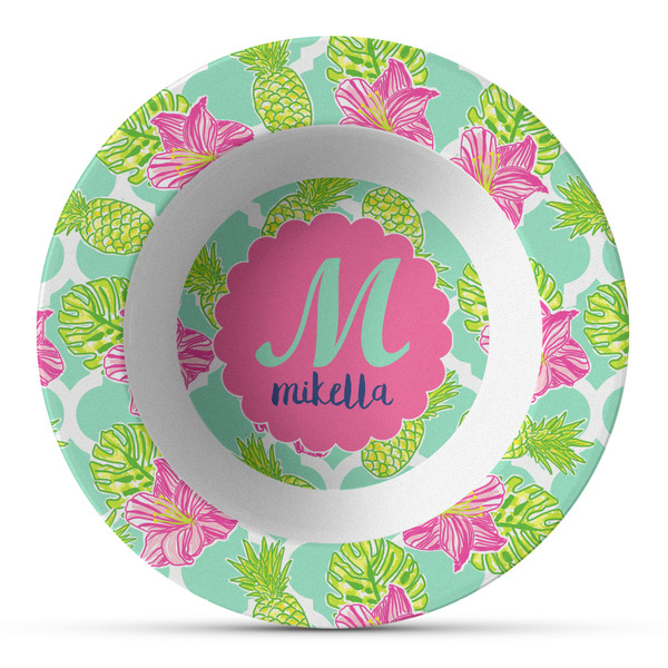Custom Preppy Hibiscus Plastic Bowl - Microwave Safe - Composite Polymer (Personalized)